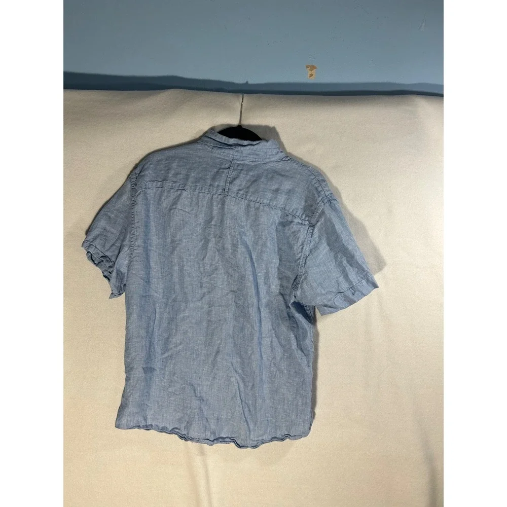 Banana Republic Mens Large Slim 100% Linen Short Sleeve Button Down Shirt Blue